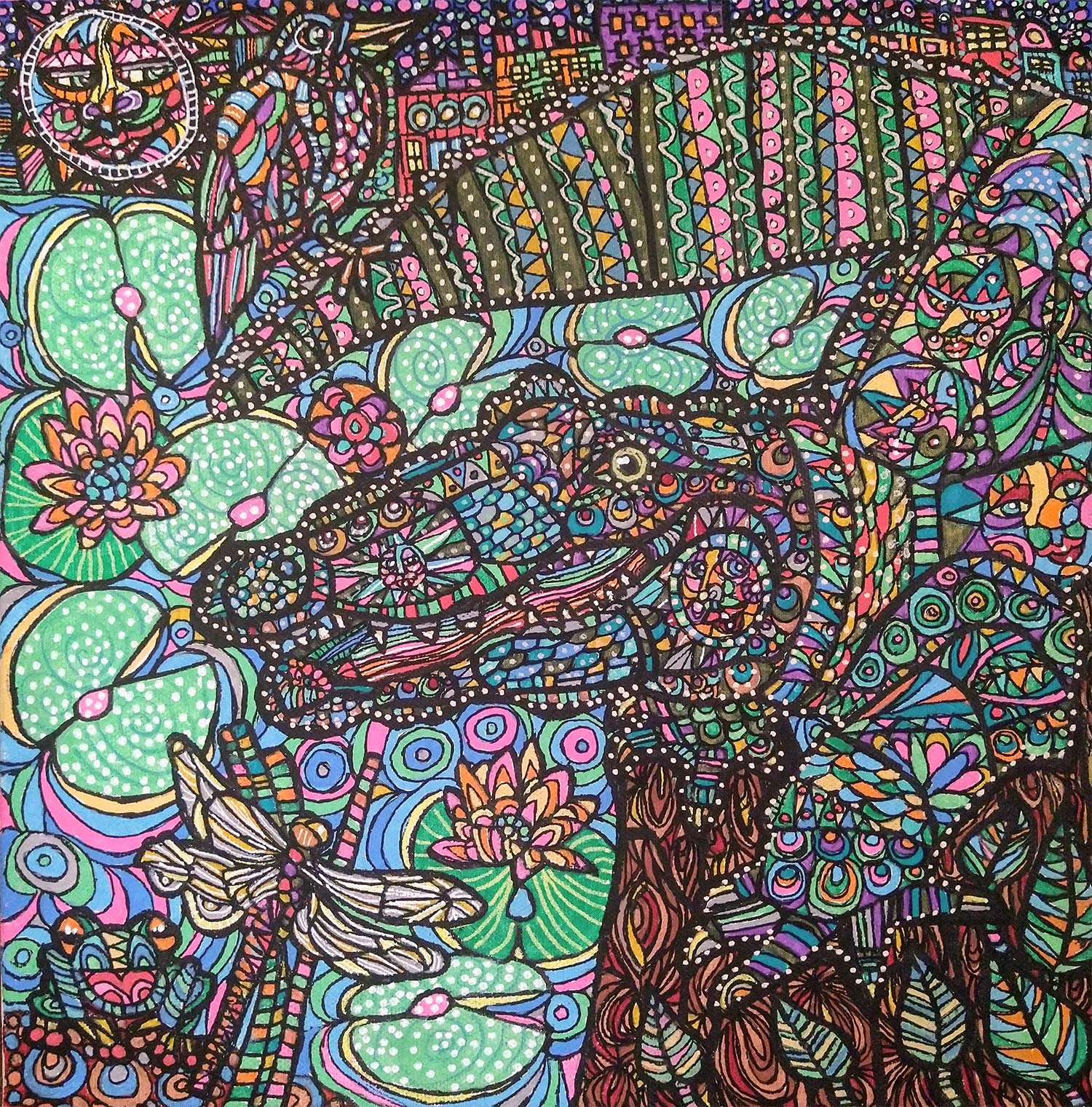 a paianting of an alligator in the florida swamp done with acrylic markers